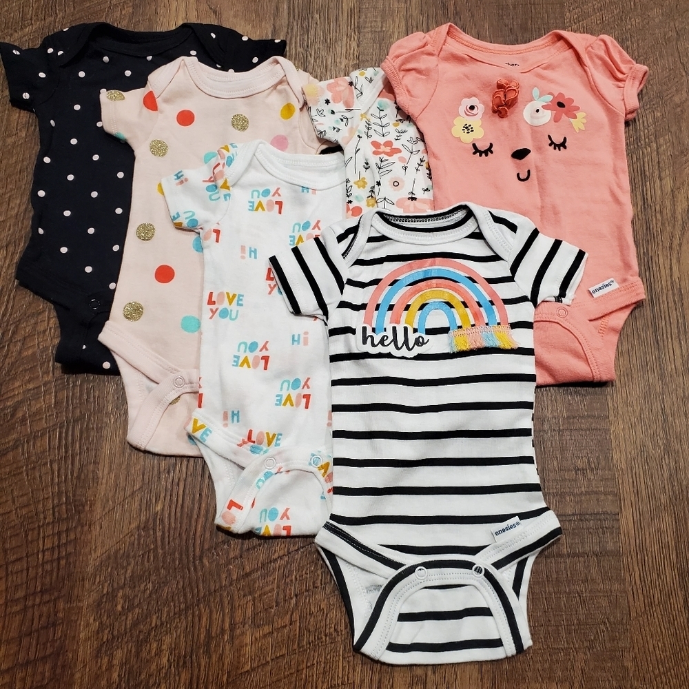 Gerber 6 Baby Girl Organic Cotton Short Sleeve Bodysuits Short Sleeve Oneises NB
